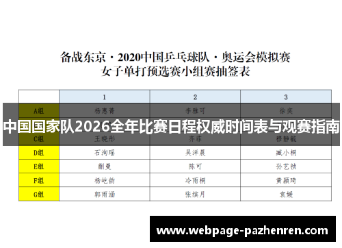 中国国家队2026全年比赛日程权威时间表与观赛指南
