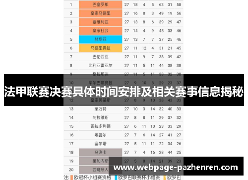 法甲联赛决赛具体时间安排及相关赛事信息揭秘 法甲联赛决赛具体时间安排及相关赛事信息揭秘