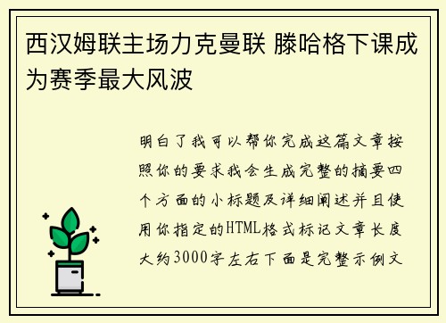 西汉姆联主场力克曼联 滕哈格下课成为赛季最大风波 西汉姆联主场力克曼联 滕哈格下课成为赛季最大风波