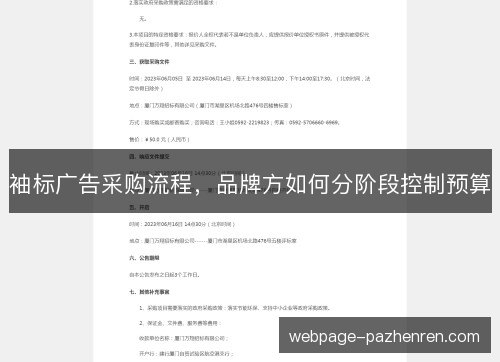 袖标广告采购流程,品牌方如何分阶段控制预算 袖标广告采购流程,品牌方如何分阶段控制预算